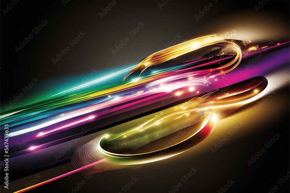 Poster a colorful abstract background with lines and dots on a black background with a black background and