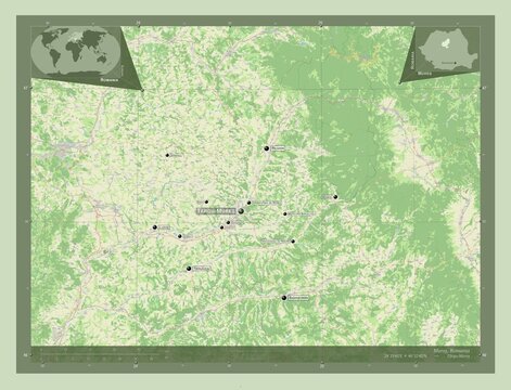 Mures, Romania. OSM. Labelled points of cities