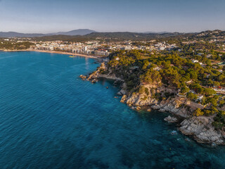 Fototapeta na wymiar Aerial view to Spanish coast of Costa Brava in Lloret de Mar, Catalonia, popular travel destination by the sea