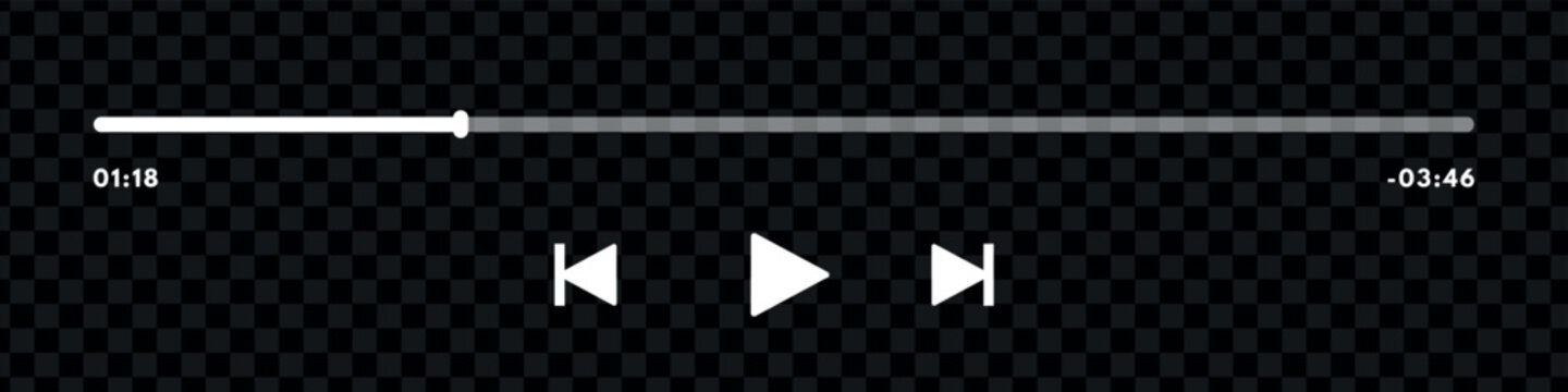 Music Or Video Play Bar Icon. Audio Player For Songs Or Podcast Playlist. Play Or Pause Button. Dark Theme. Vector Illustration