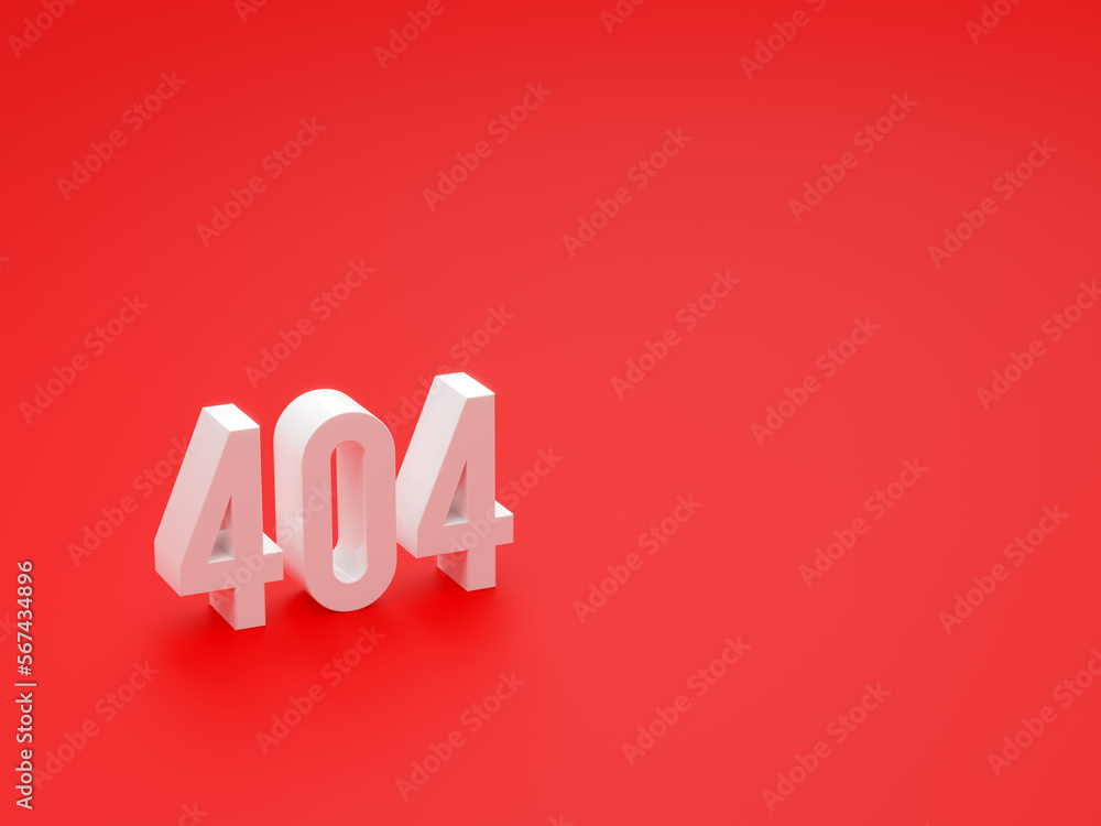 Poster 404 error glossy text on red background with soft shadow, page not found