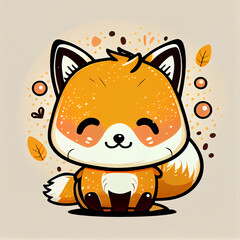 Cute kawaii fox illustrated like sticker, generative ai