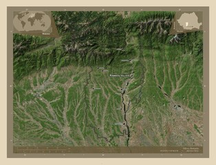 Valcea, Romania. High-res satellite. Labelled points of cities