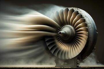 Abstract illustration of smoke passing through a jet engine in wind tunnel, Generative AI