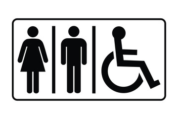 Washroom sign. Toilet sign with woman, man and disabled symbol, vector illustration
