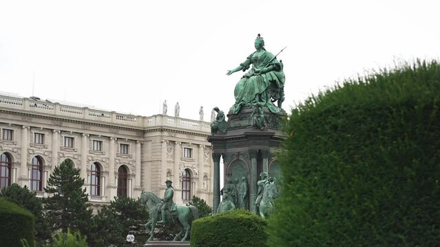 Maria Theresien Platz, monument of Empress Maria Theresa in Vienna city centre. Travel destination for tourist visiting Austria. Europe summer tourism.