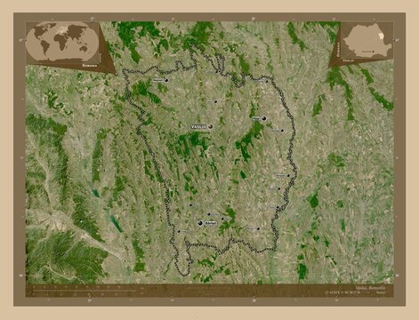 Vaslui, Romania. Low-res satellite. Labelled points of cities