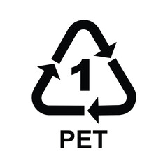 PET plastic recycling symbol 1, PET plastic recycling code 1, vector illustration