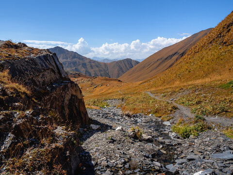 The Juta to Roshka trail via Chaukhi Pass, Stepantsminda, Kazbegi, Georgia (Sakartvelo), Central Asia, Asia