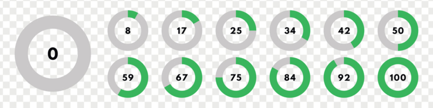 Set of green circular progress bar. Download display. Vector illustration