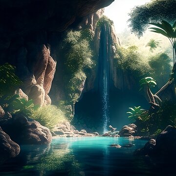 Cool pools and a waterfall in a paradise jungle cave