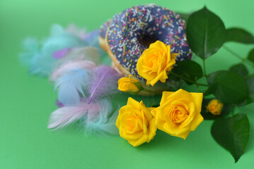 Sweets. St. Valentine's Day. Donuts and flowers