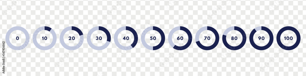 Wall mural set of blue circular progress bar. timer icon with ten percent interval. download display. vector il
