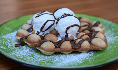 Belgian waffles with ice cream