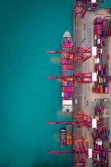 Hong Kong commercial port and its millions of containers on container ships - obrazy, fototapety, plakaty