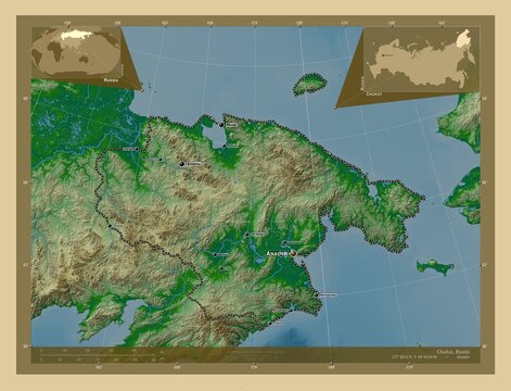 Chukot, Russia. Physical. Labelled points of cities