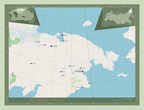 Chukot, Russia. OSM. Labelled points of cities