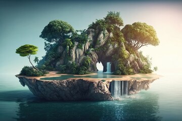 Floating island with beautiful landscape