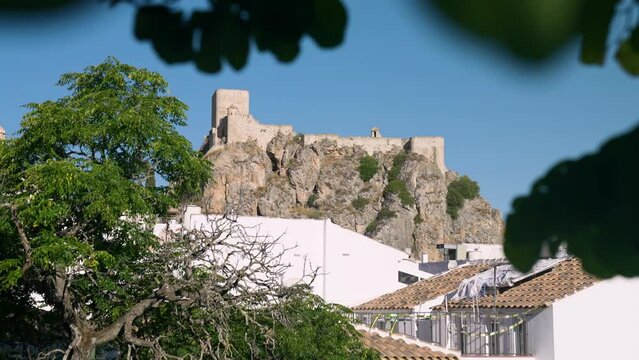 View Of The Castle On The Cliff In Olvera Village, Spain. - Pan Left Shot