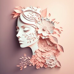 woman with flowers illustration papper style