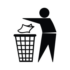 Tidy man symbol, don't trash icon, keep clean, dispose carefully and seriously symbol. vector illustration
