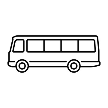 Bus icon. Black contour linear silhouette. Side view. Editable strokes. Vector simple flat graphic illustration. Isolated object on a white background. Isolate.