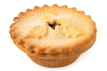All butter mince pie isolated on white.