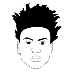 Black African American man portrait face vector silhouette. Mohawk hair dreadlock. Human drawing man head. Barbershop. Afro Hairstyle