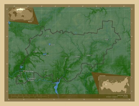 Kostroma, Russia. Physical. Labelled points of cities