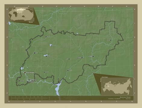 Kostroma, Russia. Labelled points of cities