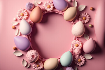 Easter eggs photo realistic illustration. Generative AI