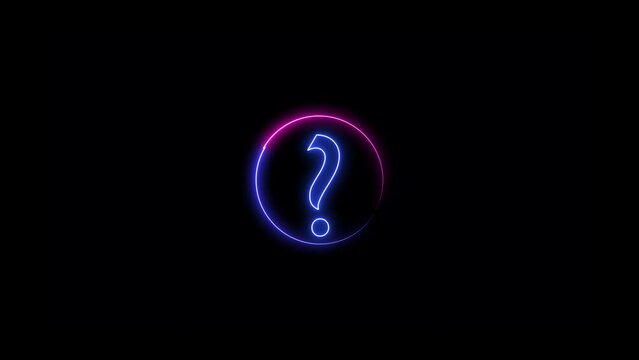 abstract blue and magenta color neon circle question mark  sign symbol heat glow energy tang on black motion background