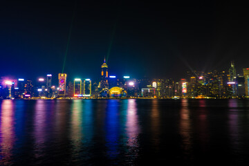 Fototapeta na wymiar Hong Kong buildings illuminated at night in central district
