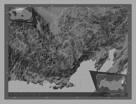 Maga Buryatdan, Russia. Bilevel. Labelled points of cities