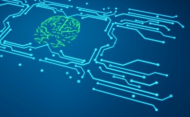 Visualization brain electronic computer chip. 3 d rendered