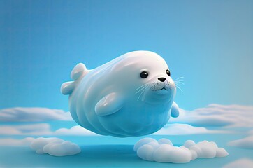 Seal Cartoon Flying Through Sky Thinking About Life Generative AI