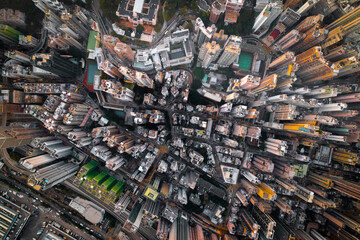The districts of Sai Ying Pun and these huge buildings of Hong Kong seen from the sky