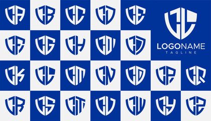 Modern line security shield initial L LL letter logo design set