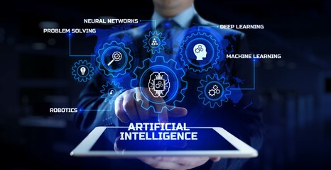 AI Artificial intelligence Neural network Machine learning modern technology concept. Businessman...