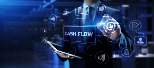 Cash flow business finance growth graph on virtual screen.