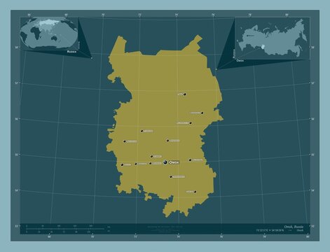 Omsk, Russia. Solid. Labelled points of cities