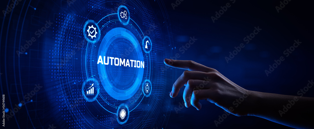 Poster automation rpa workflow business industrial process optimisation. innovation technology concept. han
