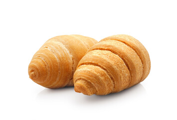 Two fresh french croissants isolated on white background 