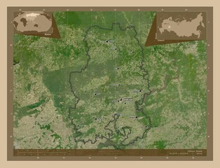 Udmurt, Russia. Low-res satellite. Labelled points of cities