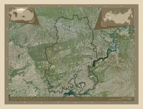 Udmurt, Russia. High-res satellite. Labelled points of cities