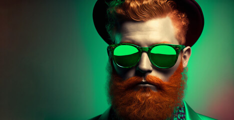 A modern trendy leprechaun character wearing sunglasses. Generative ai