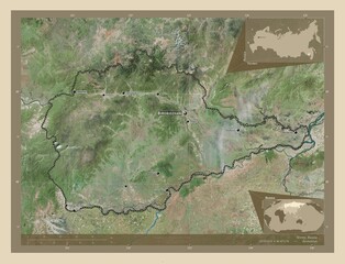 Yevrey, Russia. High-res satellite. Labelled points of cities