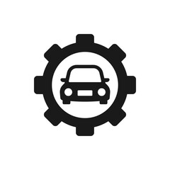 Car service. Gear and vehicle, automotive repair icon flat style isolated on white background. Vector illustration