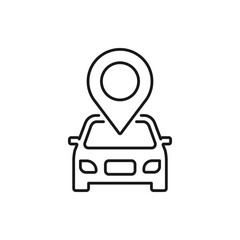 Car and maps pin icon line style isolated on white background. Vector illustration