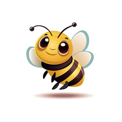 Cute Bee. Cartoon Sappy Flying Insect on White Background. Vector